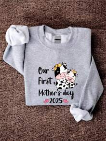 Our First Mother's Day Cow 2025 T-Shirt, Adorable New Mom Hoodie, Cute Cow Mom Sweatshirt, First Mother's Day Gift Tee FZ-588 - 灰色 - 查看 1