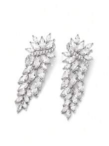 1 Pair Luxury Elegant Zirconia Wrapped Leaf Decor Women's Dangle Earrings, Suitable For Wedding Wear And Gift