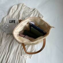 Solid Color Weaving, Large Capacity, Simple And Versatile. Summer Beach Vacation, Fashionable Shopping, Small And Fresh Rural Style. Commuting, Class, Work. Women's Shoulder Woven Bag