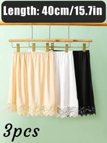 3 Pieces/2 Pieces/1 Piece, Multi Specification, Multi-Color, Solid Color, Spring And Summer Styles, Anti Transparency And Anti Light Medium Long Skirt, Inner Lining Skirt, Lace Bottom, Anti-Static Skirt, Elastic Waistband Suitable For Slightly Overweight Girls, Suitable For Daily Wear Summer, School Fall, Autumn, Halloween