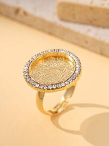 New Arrival Gold-Plated Turkish Coin Ring With Rhinestone Detail And Adjustable Size, Ideal For Couples And Weddings
