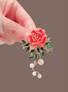 1pc Luxe Chinese Stijl Pioenroos Bloem Broche, Elegante Decoratieve Pin Voor Jas, Vest, Mode Accessoires