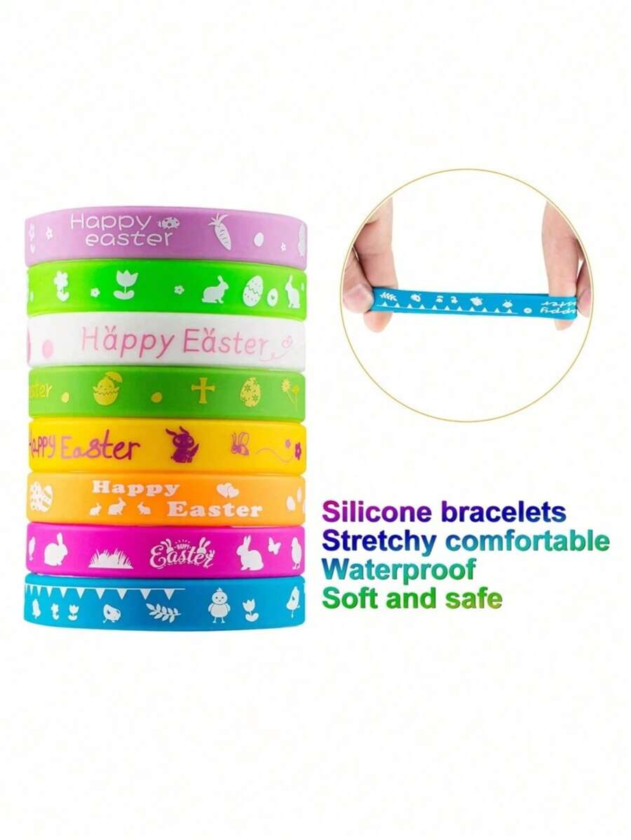 1/5/10pcs Easter Rubber Bracelets, Silicone Wristbands, Easter Party Supplies, Gifts, Easter Egg Fillers, Suitable For Party Use.