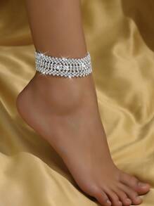1pc Minimalist Multilayer Crystal Anklet, Shiny Quality Rhinestone Beach Party Fashion Ankle Chain - Multicolor - View 6
