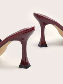 Wine Red Metallic Buckle Detail Thin Heel Stilettos High Heeled Sandals For Women