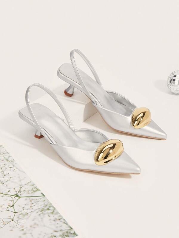 Damen Pumps mit Spitzschuh und Metallschnalle, modische Kleidungsschuhe für Frühling/Sommer