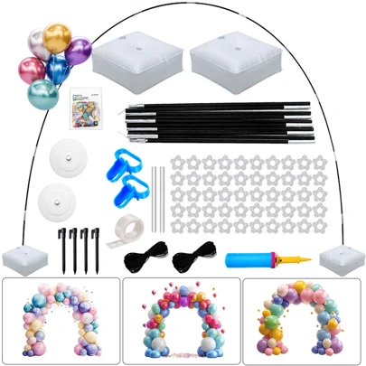 1 Set de Kit de arco de Globos Base Estrutura Para Arco De Globos Completo 2.7 X 3 Metros Mamparas Para Eventos Estrutura Com Shower Globos 15-Section Fberglass Rrod Soporte de arco de Globos Ajustable en Altura y Ancho Arco de Globos con Base  Para Decoración de Bodas Fiestas de Cumpleaños y Graduación  Decoración de Fondo (2.7 X 3 Metros 15-Section Fberglass Rrod )(Nota: Globos no incluidos)