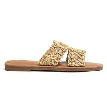 Slide Sandals With Openwork Floral Strap And Contoured Footbed - Beige - View 2