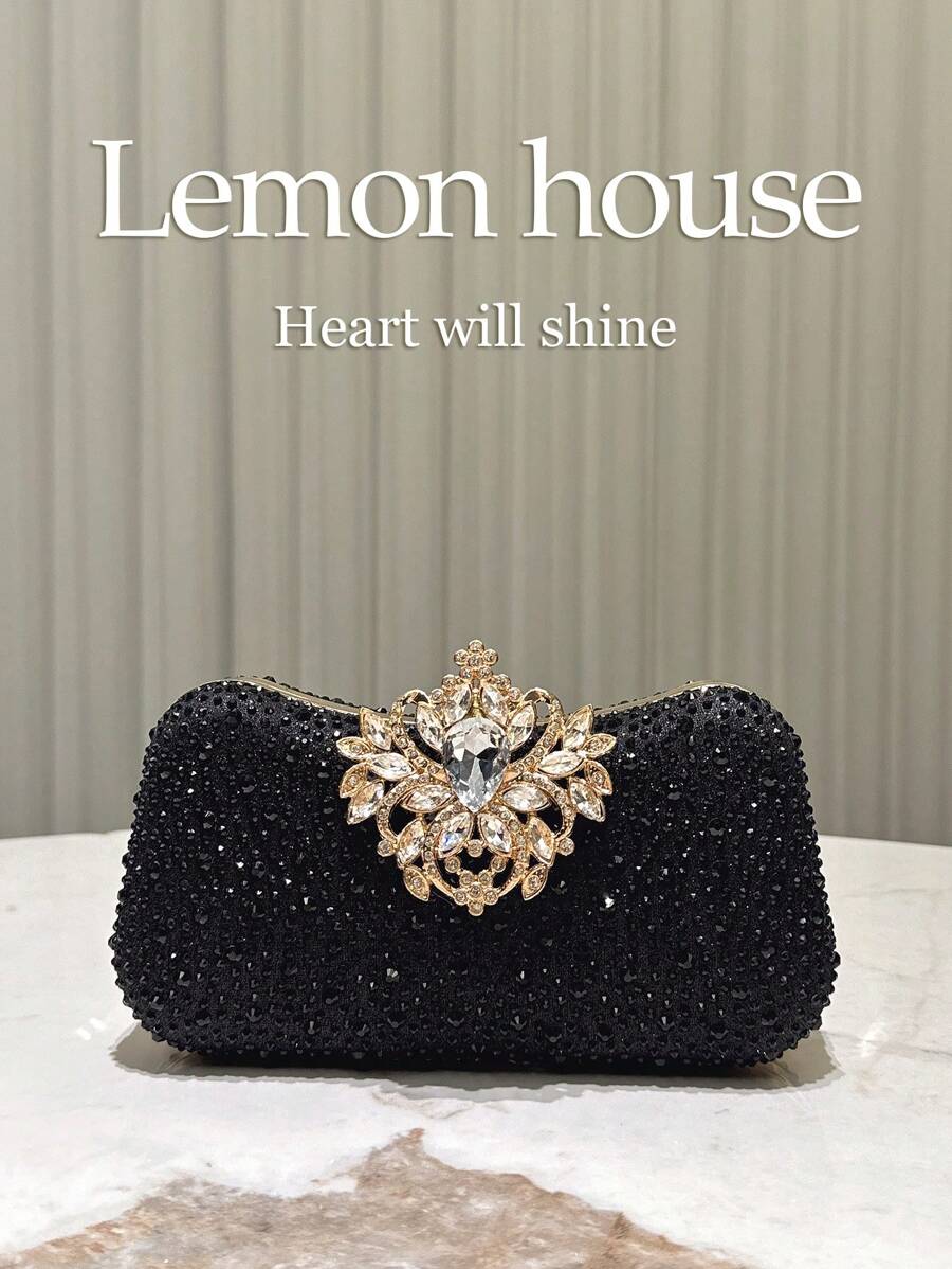 1 buah Tas Malam Elegan Berkilau Hitam dengan Hiasan Berlian Imitasi, Tas Clutch Mewah dengan Dekorasi Kristal, Cocok untuk Acara Gala, Pernikahan, Pesta, Hadiah untuk Wanita, Tas Prom untuk Pesta