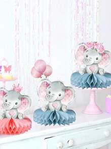 6Pcs Pink Floral Elephant Honeycomb Centerpieces,Wedding Birthday Party Supplies,Celebration Decor,Gender Reveal Party Babyshower Decoration,Table Centerpiece Decor,Honeycomb Base,Photo Props Decor For Party