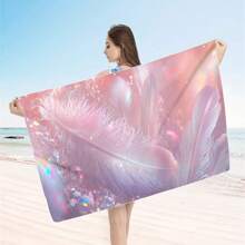 1pc Feather Pattern Extra Large Beach Towel - Soft, Light-Weight, Absorbent Polyester Bath Towel, Suitable For Travel, Swimming, Camping, Yoga, Beach Party, Fitness And Seaside Vacation, Perfect Gift For Family And Friends Mother's Day Flowers, Personalized Gifts For Mom, Last Minute Gifts, Mother's Day Ideas, Mothering Sunday Gifts, Handmade Cards For Mum, Best Mother's Day Gifts Under $50 Summer, Holiday