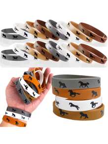 Pulseras de goma de caballo para fiesta del oeste, 4/8/12 piezas de brazaletes de silicona de de caballos, recuerdos y decoración para fiesta con tema de caballos - Multicolor - Ver 1