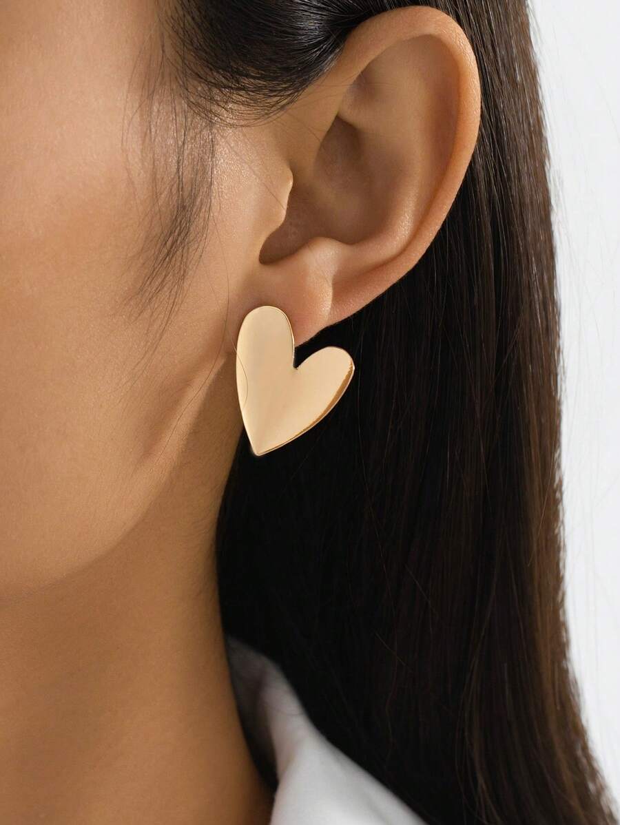 1 Pair Metallic Minimalist Heart Outline Stud Earrings, Gift For Women