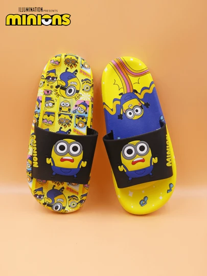 Minions 小黄人拖鞋，小黄人鞋，可爱卡通露趾拖鞋，适合男孩和女孩，卡通鞋，透气防滑厚底拖鞋，适合室内家居浴室