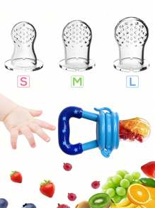 4pcs Fruit Feeder Pacifiers, Silicone Teething Pacifiers, Fresh Food Feeder, Infant Teething Toys Snack Bag, Baby Fruit Food Bite Bags, Baby Food Feeding Set - Royal Blue - View 6