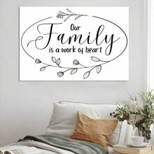 1 Pc Framed Work Of Heart Floral Outline Wreath Family Quote, Inspirational Wall Art Textured Canvas Poster Painting Wall Decor For Bedroom Living Room, Ready To Hang - Multicolor - View 4