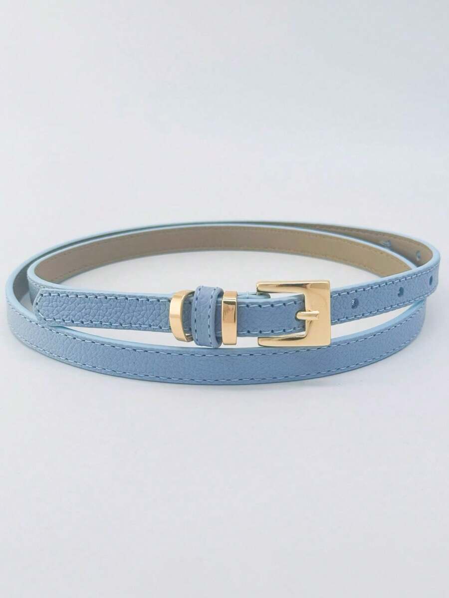 Women's Genuine Leather Belt With Gold Square Buckle - 薄荷藍 - 查看 1