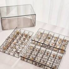 1pc 3-Layer 72-Grid Large-Capacity Ring Earrings Necklace Jewelry Storage Box - 透明的 - 查看 5