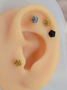 1PC Fashion Elegant Blooming Rose Flower Stud Earrings For Women Metal Screw Ball Ear Cartilage Helix Tragus Flat Conch Lobe Piercing Studs Charm Jewelry