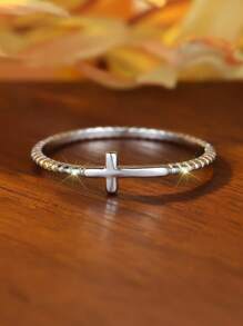 1pc Minimalist Sophisticated Cross 925 Sterling Silver Unisex Ring, Suitable For Everyday Wear - Silver - View 5