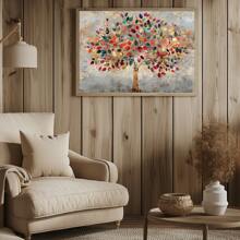 1pc, Canvas Hanging, Framed Decorative Painting, Poster, Wall Art, Tree Of Life Abstract Canvas Art Print - Modern Minimalist Art Decor Style, Bright Multi-Colored Nature Style Wall Decor, Indoor Use For Home Office, Living Room, Bedroom, Dining Room, Restaurant - Unique Gift For Tree Lovers, Great Home Decor For Spring Gifts Birthday Graduation