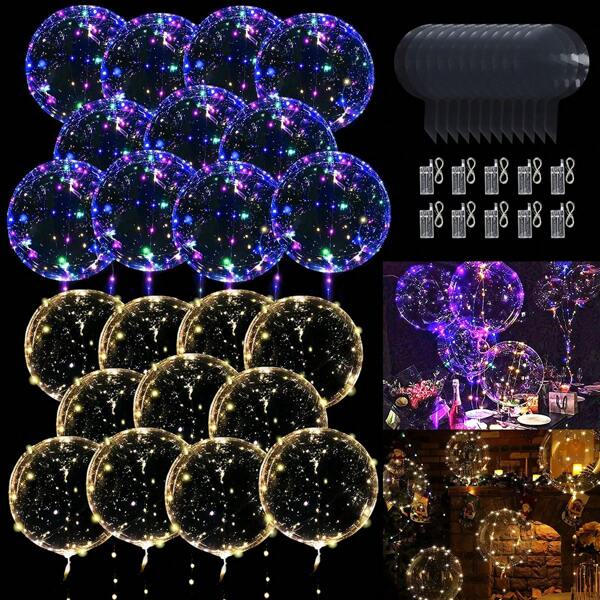 10 Pcs LED Light Up Bobo Balloons With String Lights Transparent Glow Colorful Bubble Balloon Clear Warm Light Bobo Balloons For Birthday Wedding Party Decorations(Without Battery)