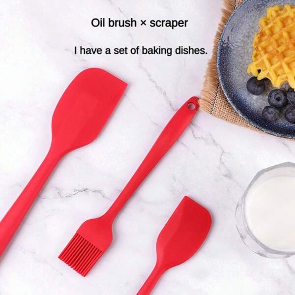 1/3pcs,Silicone Kitchenware 3 Pieces Set, All-Inclusive Silicone Brush Baking Tool Set, Spatula Oil Brush Set Cake Tools, Large Scraper, Small Scraper, Small Oil Brush