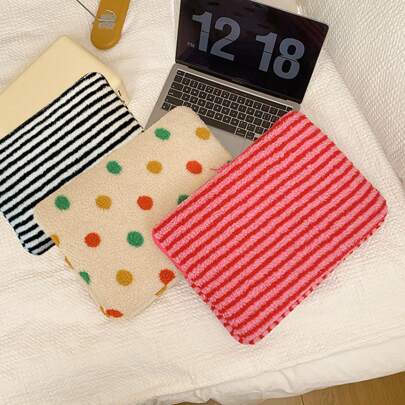 YOONI Koreański INS Kolorowy Pluszowy Pokrowiec Na Laptopa, Miękki Futrzany Futerkowy Pokrowiec Na Tablet W Paski I Kropki, Ochronna Osłona Na iPada, Pasuje Do Laptopów 11/13/15 Cali, Uroczy I Ochronny Pokrowiec Do Przechowywania
