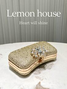 1 件金色闪光奢华水钻优雅手拿包，水钻扣，时尚手提包，适合晚会、庆典、婚礼、舞会、女士理想礼物 - 金色 - 查看 6