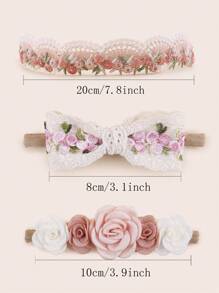3pcs Set Soft Pink Rose Ditsy Floral & Butterfly Decor Baby Girl Headband