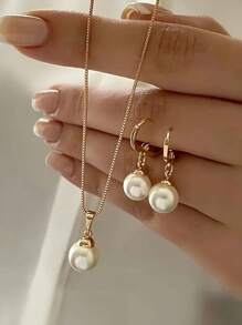 3pcs/Set Luxury Pearl Pendant Necklace & Earrings Set