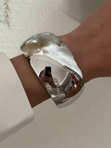 1pc Exaggerated Asymmetrical Gold Smooth Bangle Bracelet, Minimalist INS Style, Expandable Non-Fading Accessory - Silver - View 7