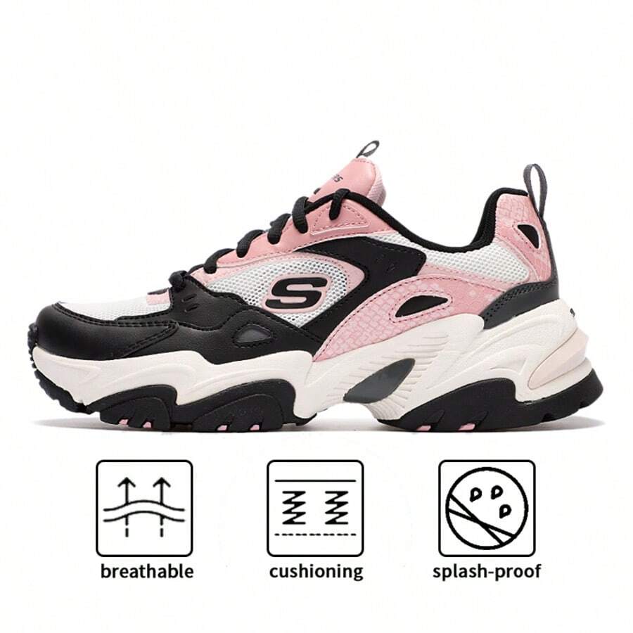 Skechers D'LITES 女士轻便透气运动鞋，适合通勤和旅行。37 码及以上请订购小 0.5 码 - 896004-BKWP - 黑色/白色/粉紅色 - 查看 1