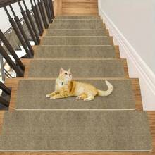 8/15pcs Non-Slip Stair Treads For Wooden Steps Multi-Sized Solid Color Rectangular Polyester Fiber Anti-Slip Stair Mat, Self-Adhesive 45*19cm And 22*70cm Peel & Stick Indoor Carpet Runner, Durable Stair Mats For Elders, Pets, And Families, Reduces Burden On Feet, Stairs With Youngsters And Pets, - Multicolor - View 10