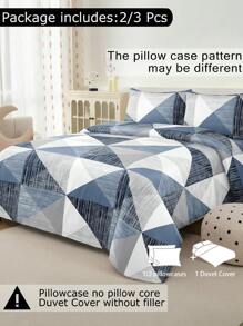 Juego de funda nórdica con estampado geométrico de triángulos azul y blanco de 2/3 piezas sin relleno, diseño suave de dos tonos (1 funda nórdica + 1/2 fundas de almohada, sin relleno de almohada) adecuado para dormitorio, habitación de invitados, dormitorio, lavable a máquina en tamaños King, Queen, Full y Twin