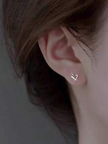 1 Pair Romantic 925 Sterling Silver Heart Stud Earrings Wedding Anniversary Ear Jewelry For Women Gift Fine Jewelry