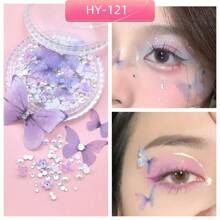 面部宝石和珍珠花蝴蝶化妆、节日珠宝、发饰、水钻贴纸适用于面部、眼部、指甲、化妆工艺品、身体 - 彩色 - 查看 8