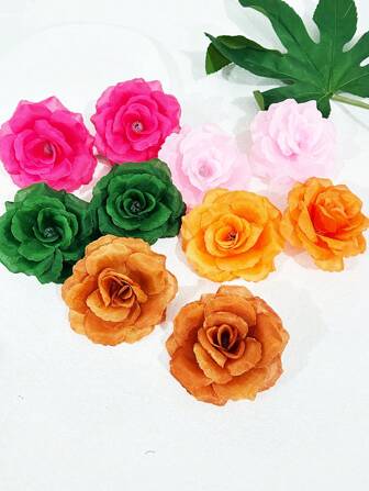 2个装女士深绿色、洋红色、浅橙色、深橙色、粉色3D玫瑰花印花波西米亚风发夹，适合所有季节，发饰，发卡，爪夹，上学用品，粉色发夹，女士度假装扮，女士圣诞节装扮，新年魅力