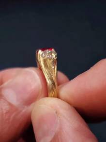 1 件 S925 纯银玫瑰花朵图案锆石复古优雅戒指，适合女性的多功能日常和派对珠宝礼物 - 紅色玫瑰花紋女士戒指 - 查看 4