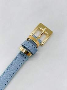 Women's Genuine Leather Belt With Gold Square Buckle - 薄荷藍 - 查看 2