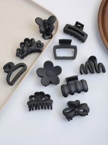 10pcs Minimalist Versatile Medium Black Series Matte Clip Set Includes Hair Claws For Bun, Half-Bun, Practical Hair Accessories