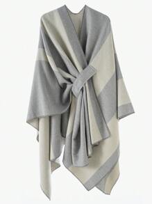 1 Áo choàng Poncho họa tiết kẻ caro đơn giản, thanh lịch, màu sắc tương phản dành cho nữ, thiết kế nhẹ nhàng, chống gió, ấm áp cho trang phục mùa xuân, thu và đông - Nhiều màu - Xem 5