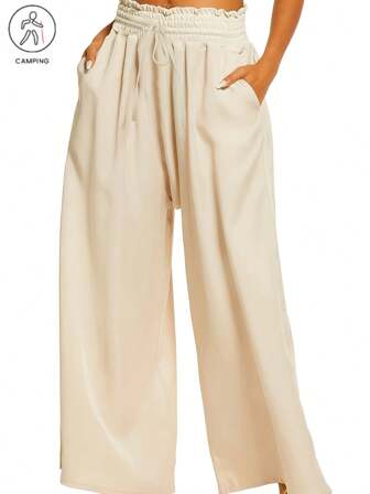 High Waist Wide Leg Pleated Solid Color Pants