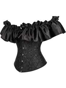 Alivila.Y Fashion Womens Vintage Off Shoulder Corset Bustier Lace Up Boned Overbust Corset Renaissance Corset Tops For Women - màu đen - Xem 2