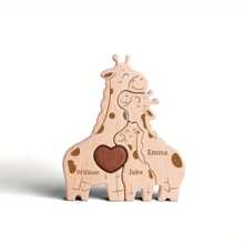 1 pièce Puzzle famille girafe en bois personnalisé, peut graver les noms de 2 à 5 membres de la famille, fabriqué en bois de haute qualité, poli à la main, décoration pour la maison multifonctionnelle, convient comme cadeau pour Noël, Thanksgiving, Saint-Valentin, Fête des Pères et Fête des Mères - Multicolore - Voir 13
