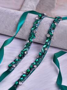 1 Pc Rhinestone Bridal Sash, Bridesmaid Dress Thin Waist Belt, Women's Daily Outfit, Party Occasion Dress Waist Accessory Valentine's Day Accessories - Navy Blue Ribbon - View 5