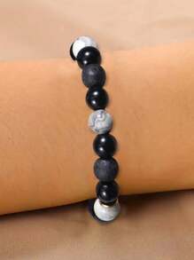 1pc New Matte Black Glass Beads Cube Weaving Bracelet, Men's High-End Retro Personalized Adjustable Rope Bracelet Gift Jewelry