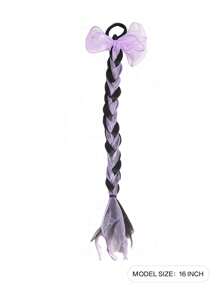 1PC KIDS Colorful Bow Wig Braids Hair Rings Ponytail Sweet Cool Twist Long Braids Hair Tie For Girls - Black - View 2