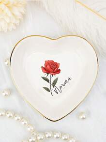 1PC Personalised Customised Heart Shaped Birthstone Ring Tray With Name, Ceramic Jewellery Tray Suitable For Girlfriends/Mothers/Sisters, Bridesmaid Bridal Jewellery Storage Tray, Storage Tray, Mother's Day Customised Gift For Her