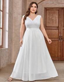 Plus Size Civil Wedding Dress Lace 94 White Long Wedding